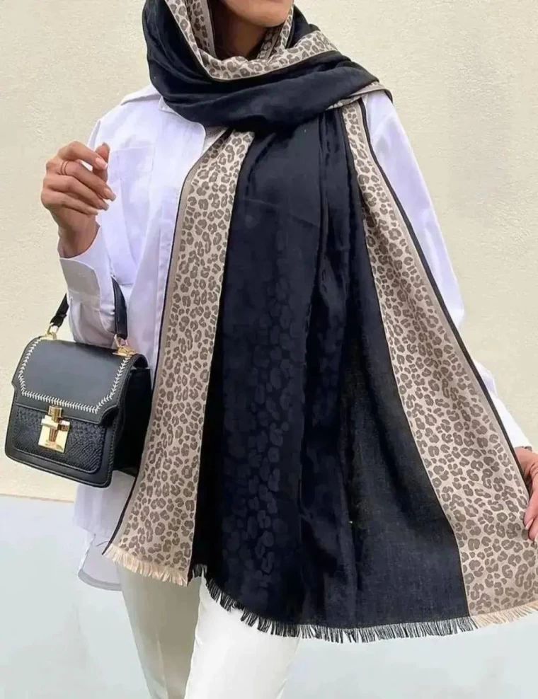 شال نخی ژاکارد پاییزه لب ترک عرض 75 کد 6032