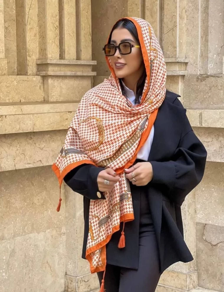 شال نخی پاییزه منگوله دار عرض 75 کد 6020