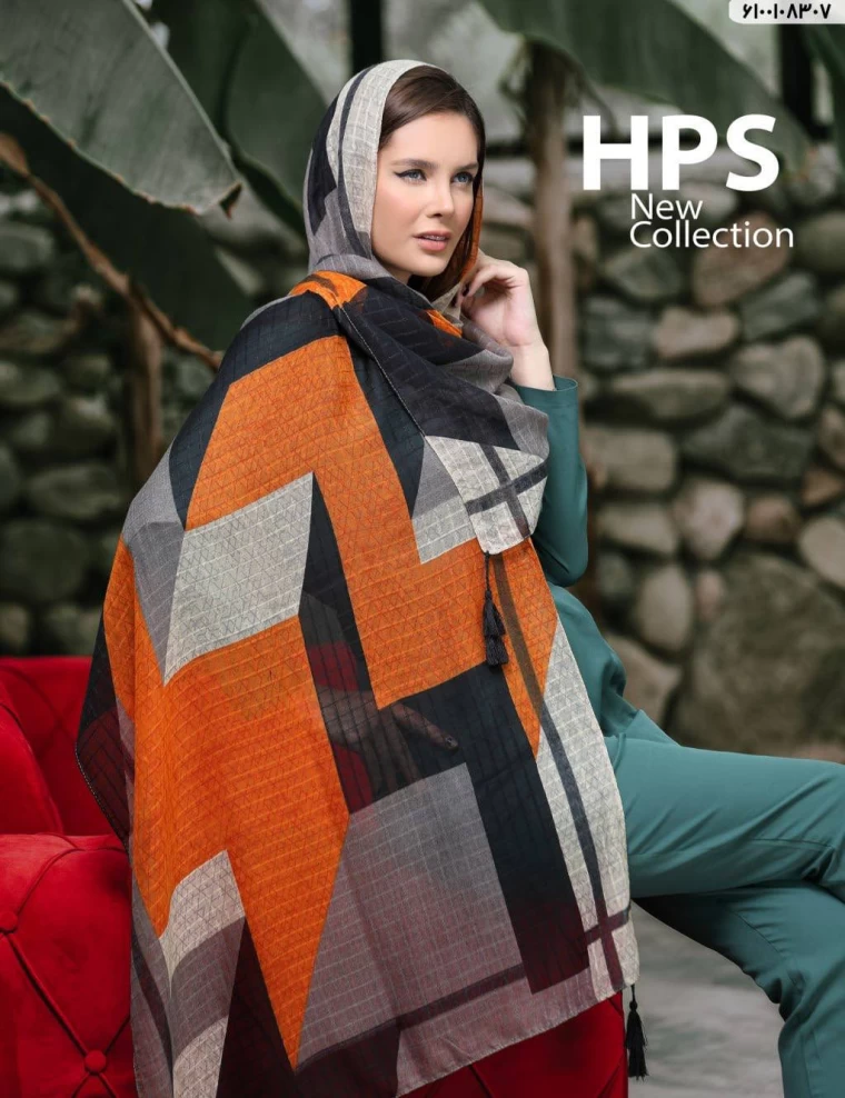 شال نخی ژاکارد منگوله دار عرض 75 کد 6100108307