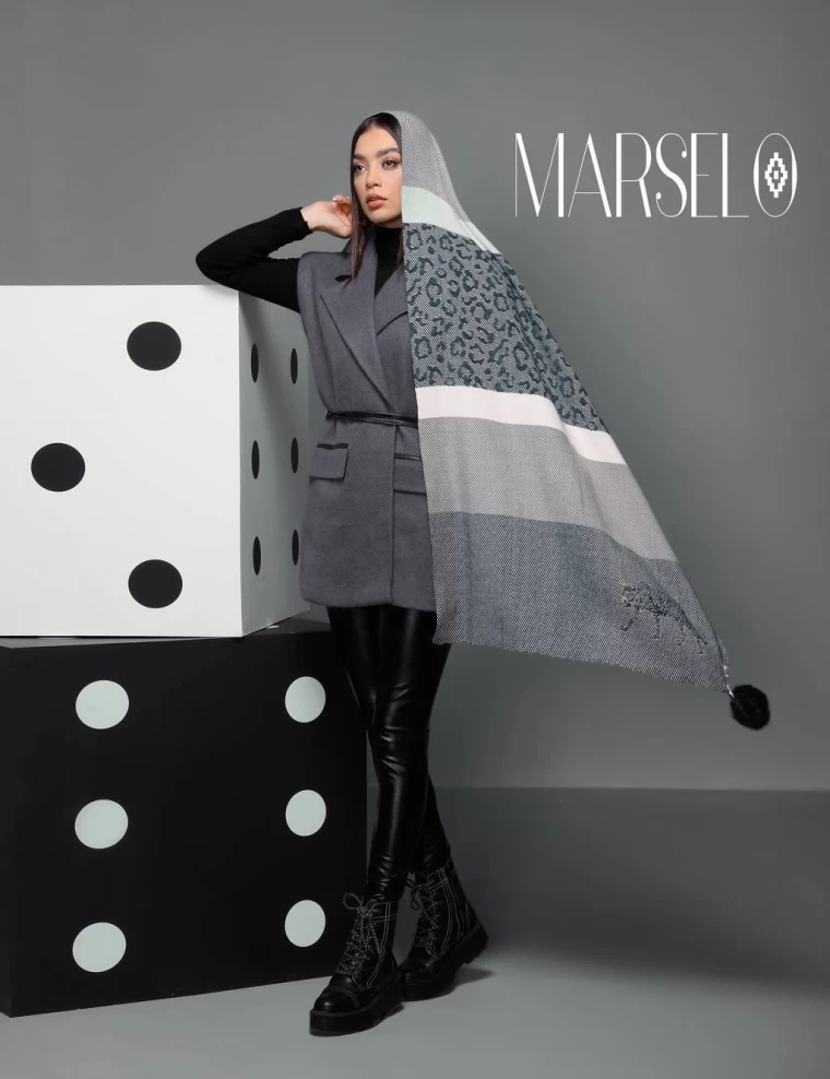 شال موهر وارداتی پوم دار عرض 75 کد 5784