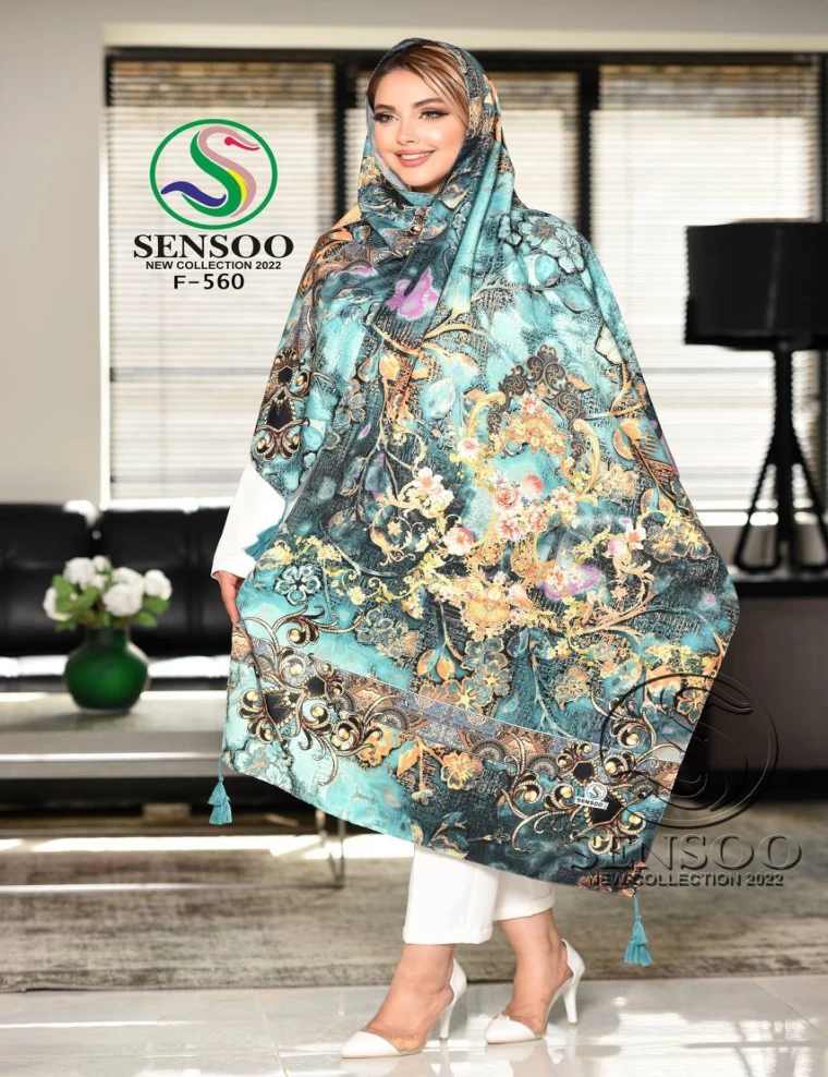 شال نخی منگوله دار عرض 75 کد F-560