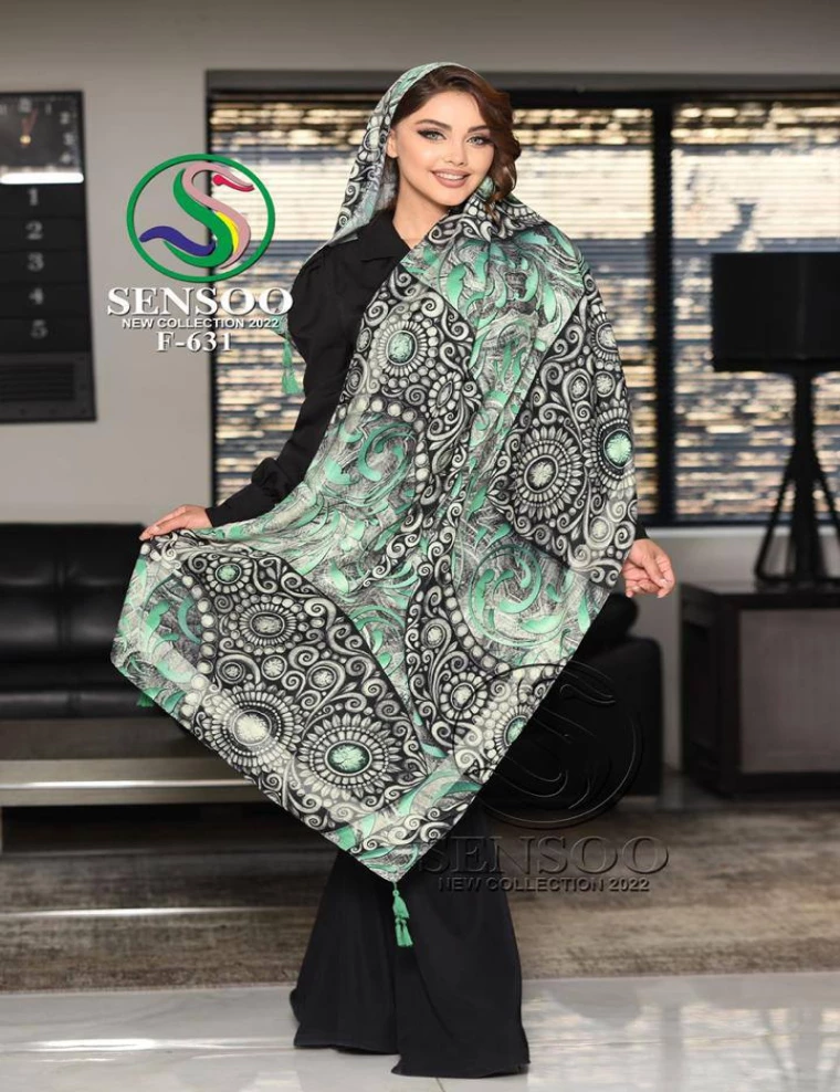 شال نخی منگوله دار عرض 75 کد F-631