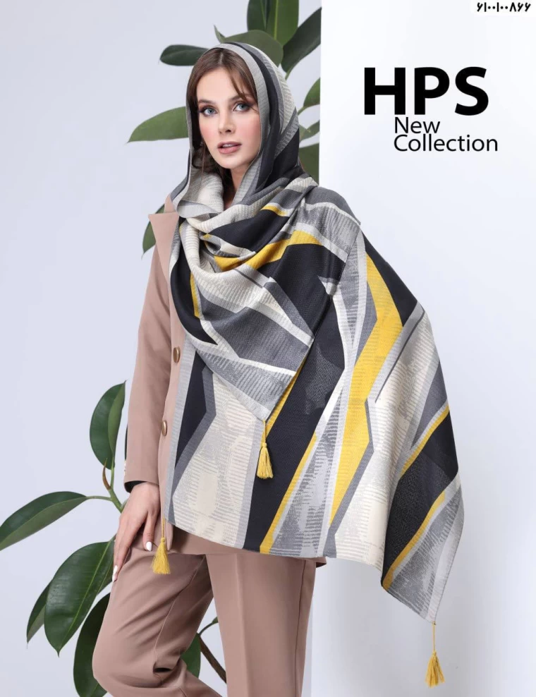 شال نخی ژاکارد منگوله دار عرض 75 کد 6100100866