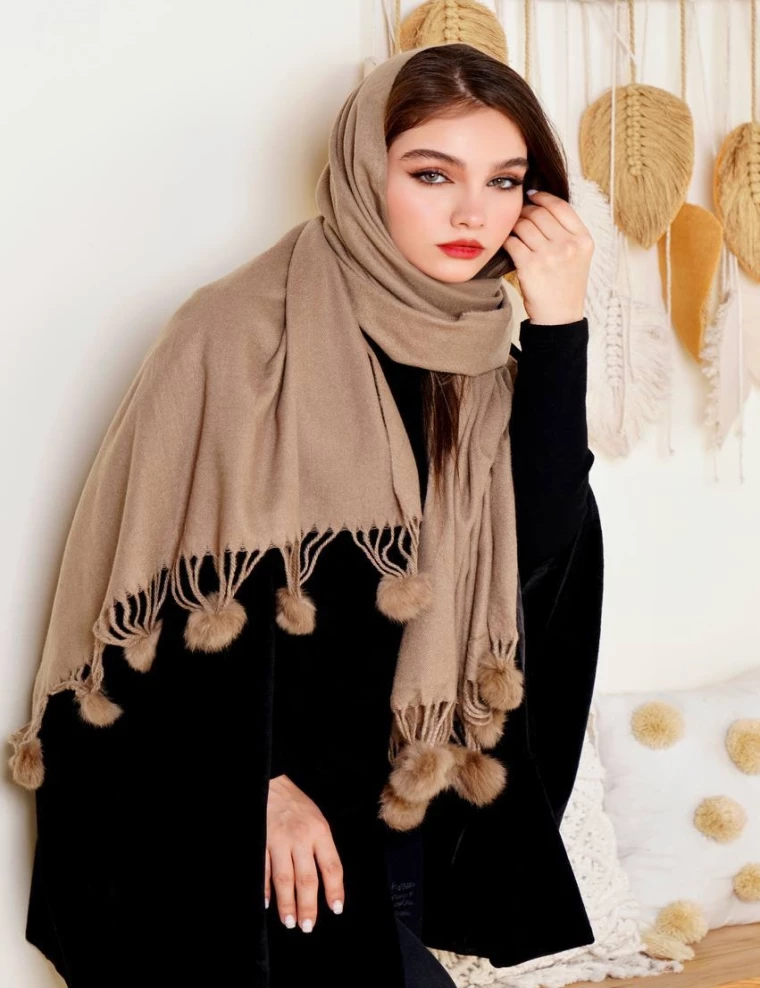 شال موهر ساده پوم دار کد 10500