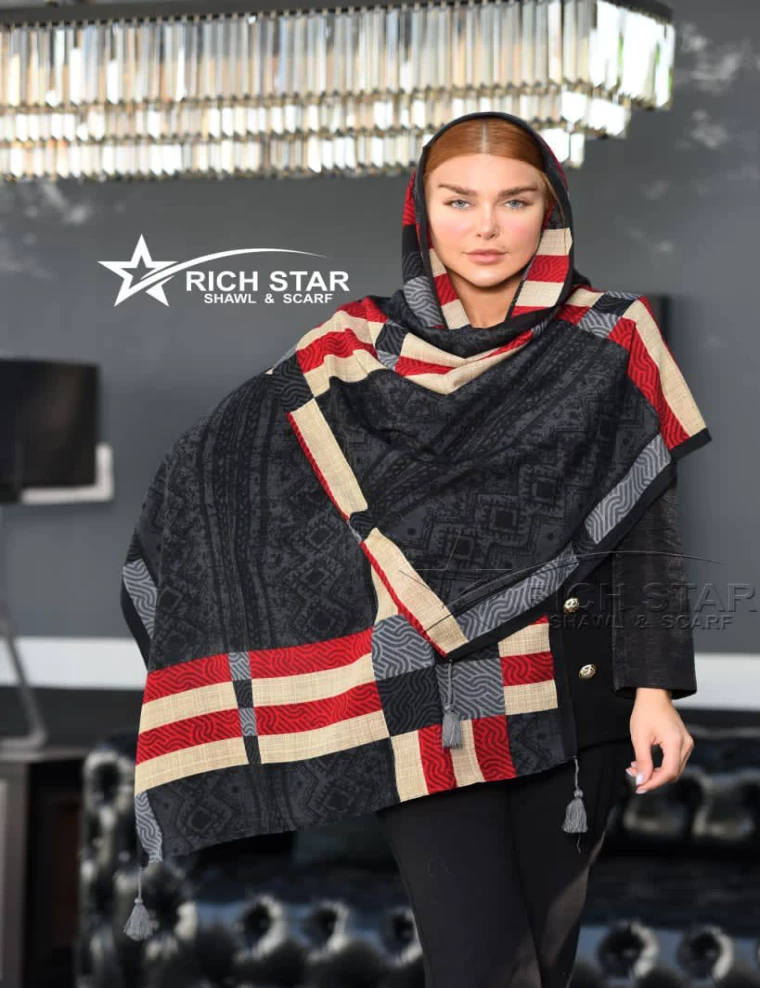 شال نخی منگوله دار عرض 75 کد 8472