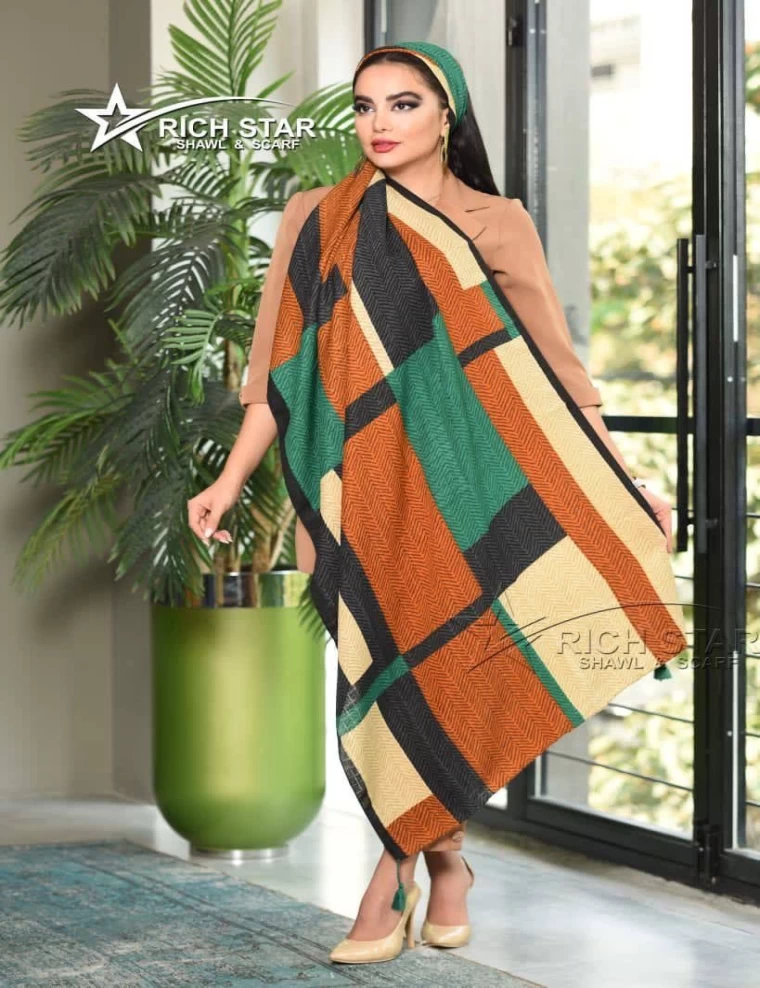 شال نخی پاییزه منگوله دار عرض 75 کد 5550