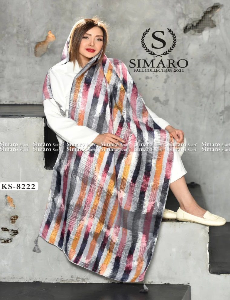 شال حریرکرپ منگوله دار عرض 75 کد KS-8222