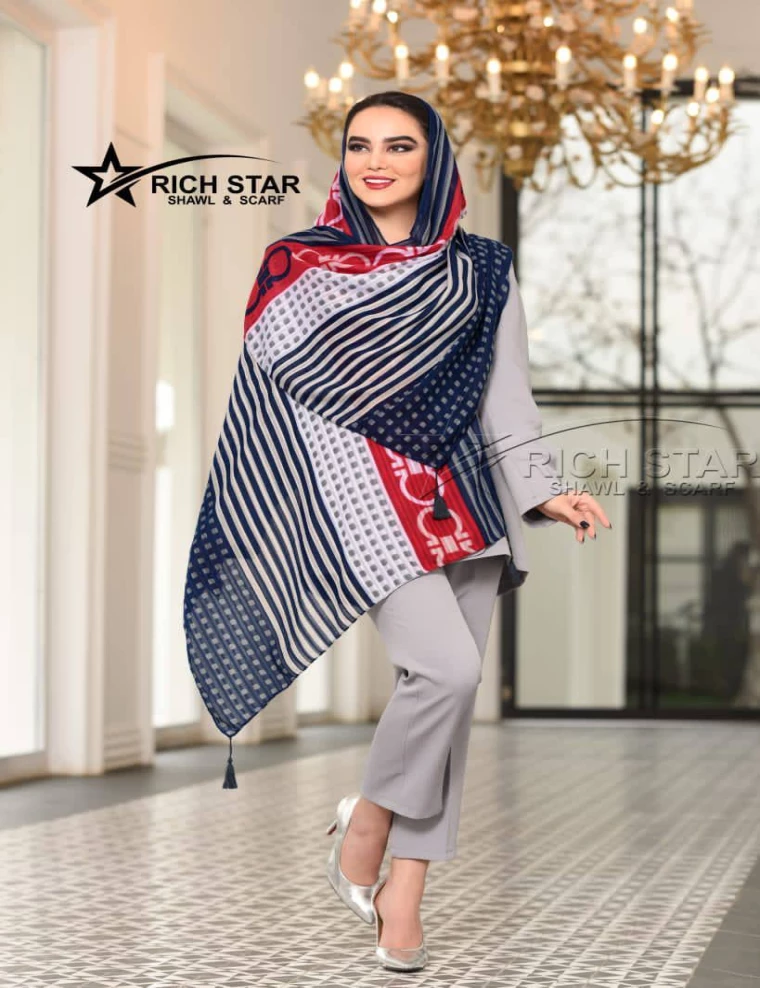 شال نخی منگوله دار عرض 75 کد 8502