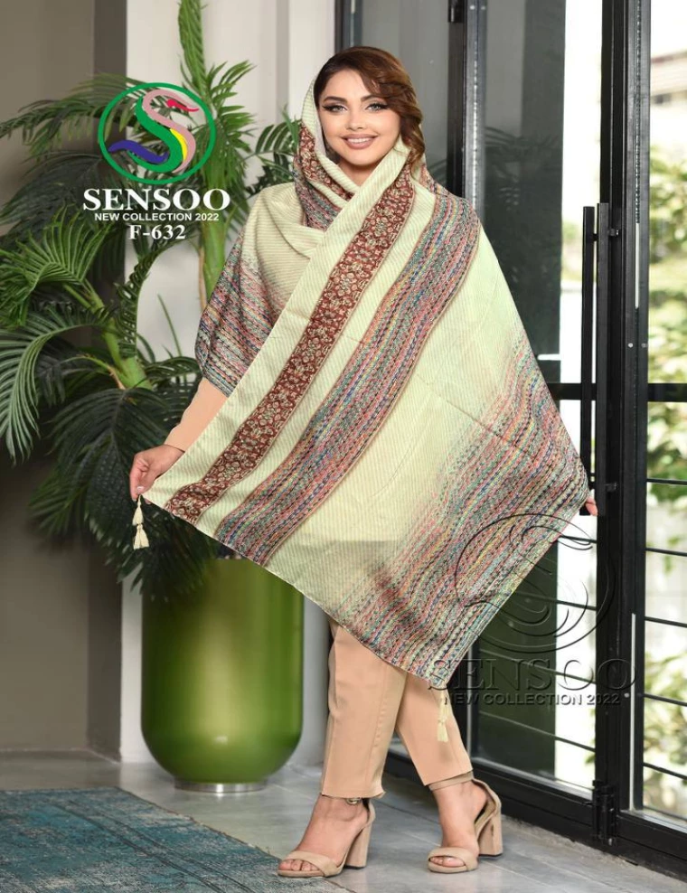 شال نخی منگوله دار عرض 75 کد F-632