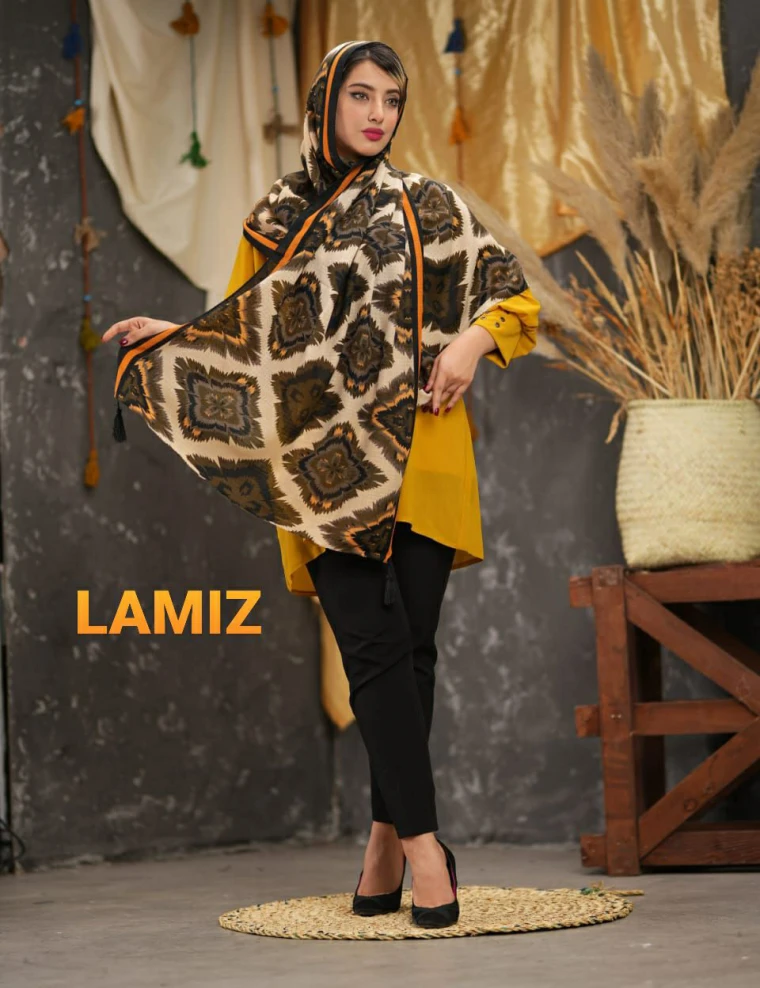 شال نخی کندویی پاییزه منگوله دار عرض 75 کد 5349