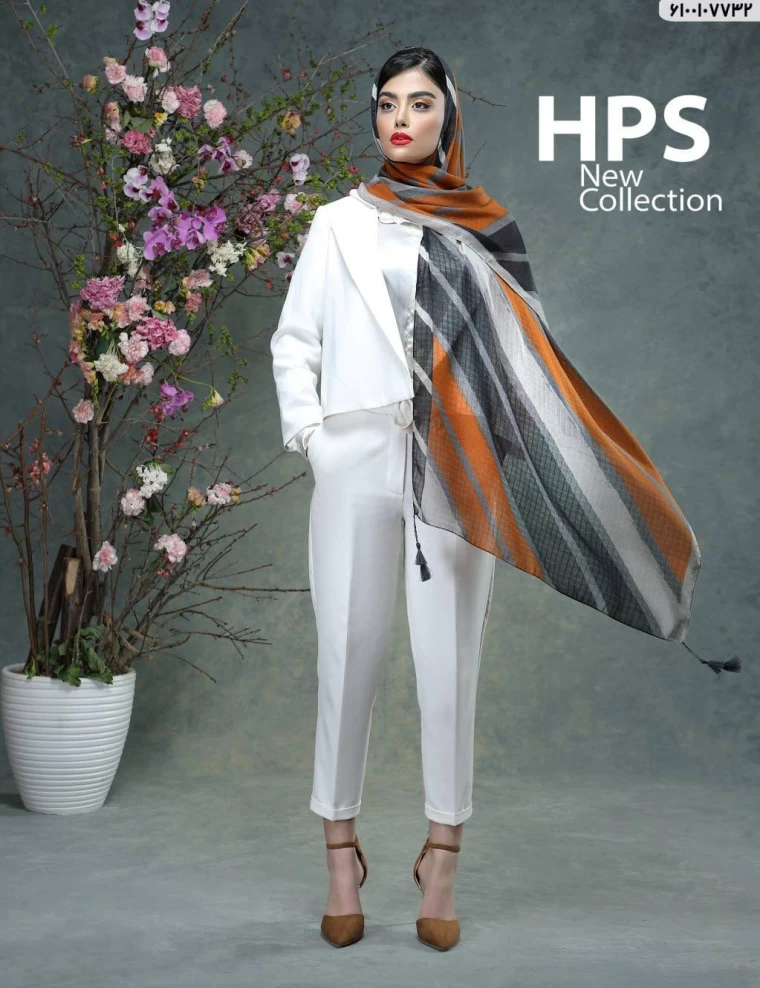 شال نخی ژاکارد منگوله دار عرض 75 کد 6100107732