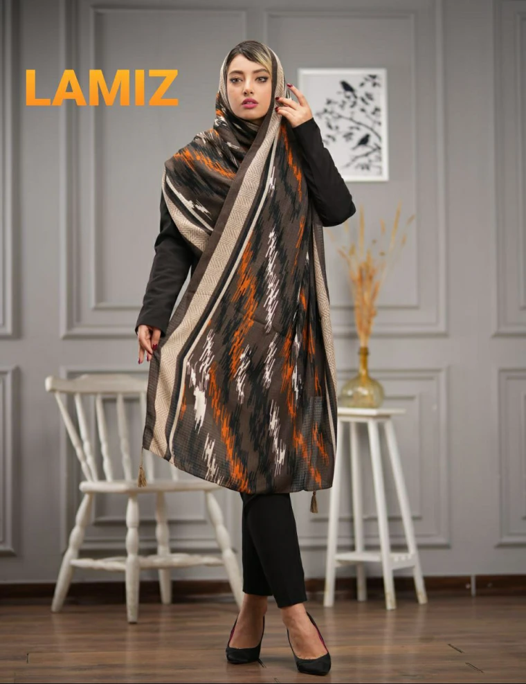 شال نخی کندویی پاییزه منگوله دار عرض 75 کد 5348