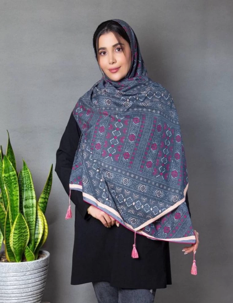 شال نخی منگوله دار عرض 75 کد 8266
