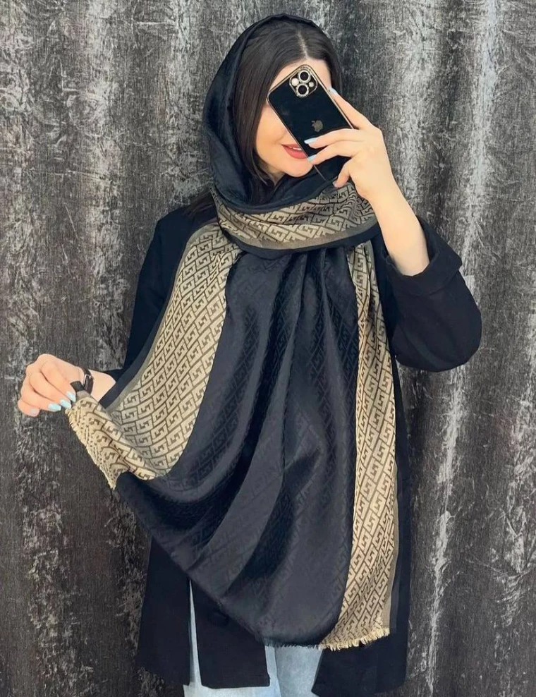 شال ژاکارد طرحدار ریشه پرزی عرض 80 کد 8699