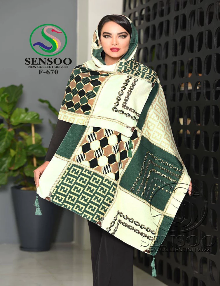 شال نخی منگوله دار عرض 75 کد F-670