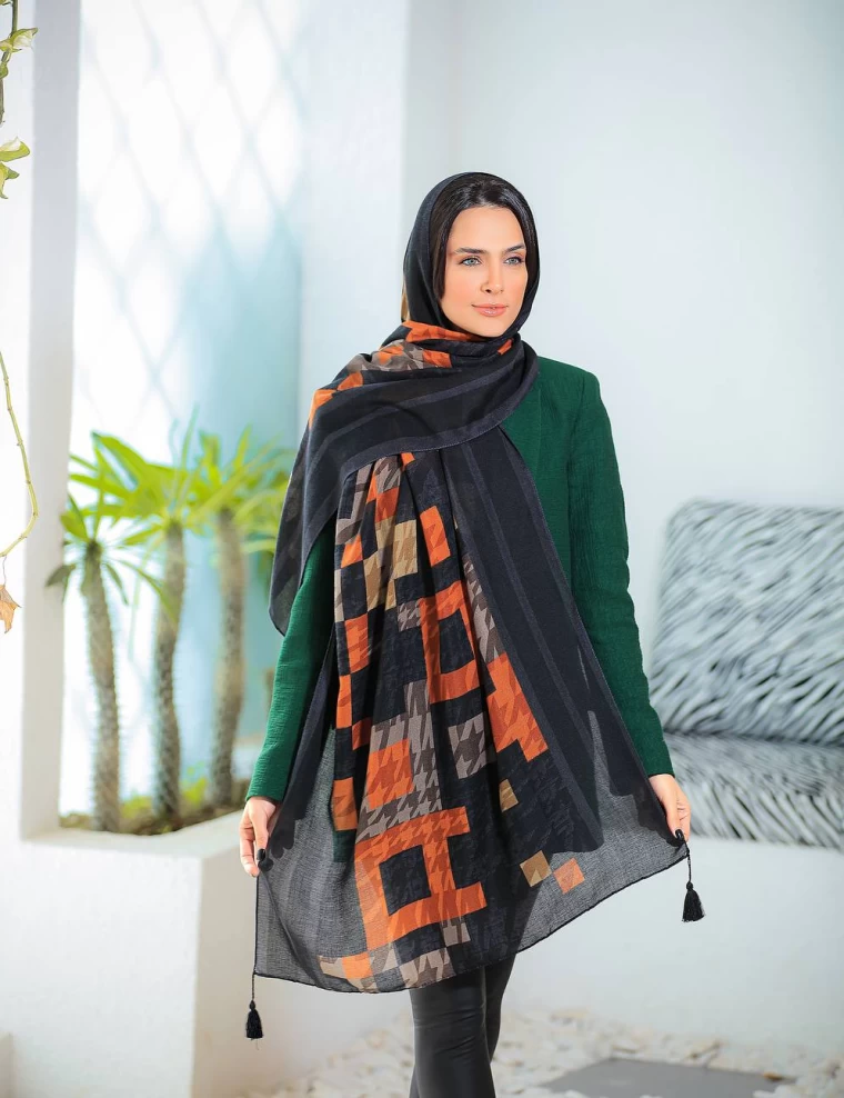 شال نخی ژاکارد منگوله دار عرض 75 کد 6545