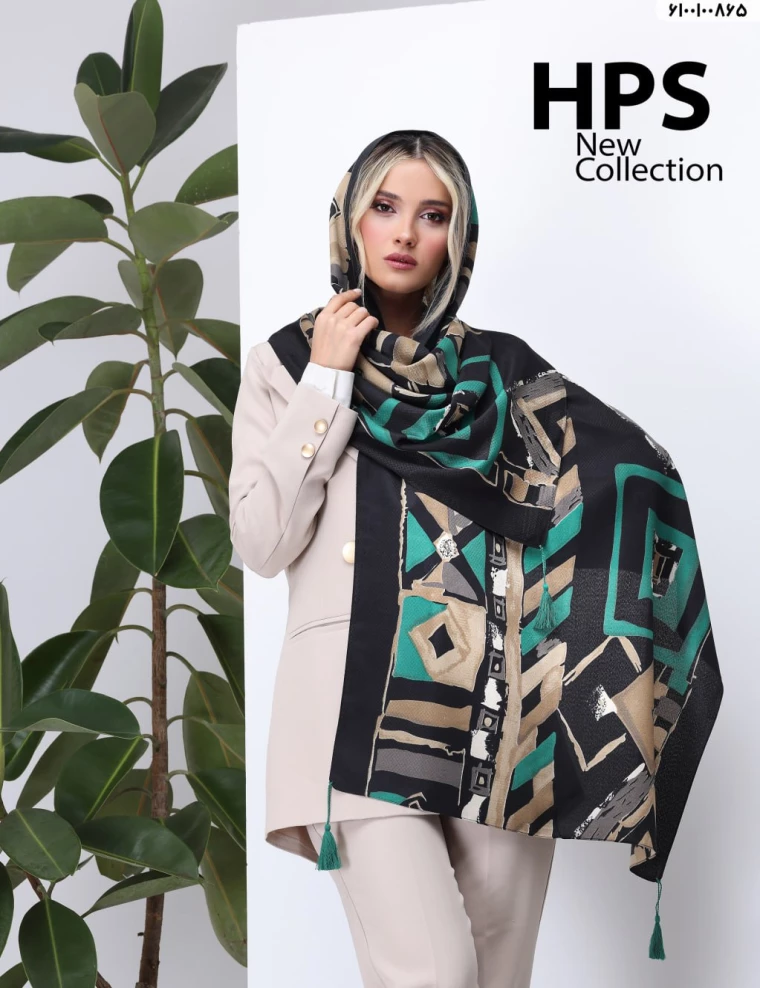 شال نخی ژاکارد منگوله دار عرض 75 کد 6100100865