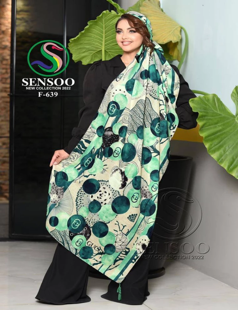 شال نخی منگوله دار عرض 75 کد F-639