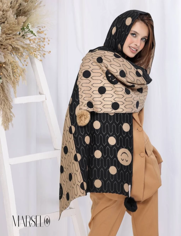 شال موهر وارداتی پوم دار کد 10407