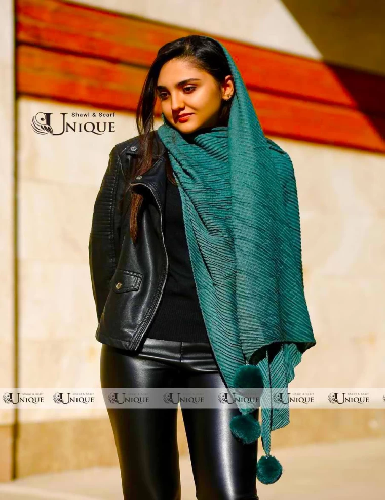 شال نخی پلیسه پاییزه پوم دار عرض 100 کد 6377