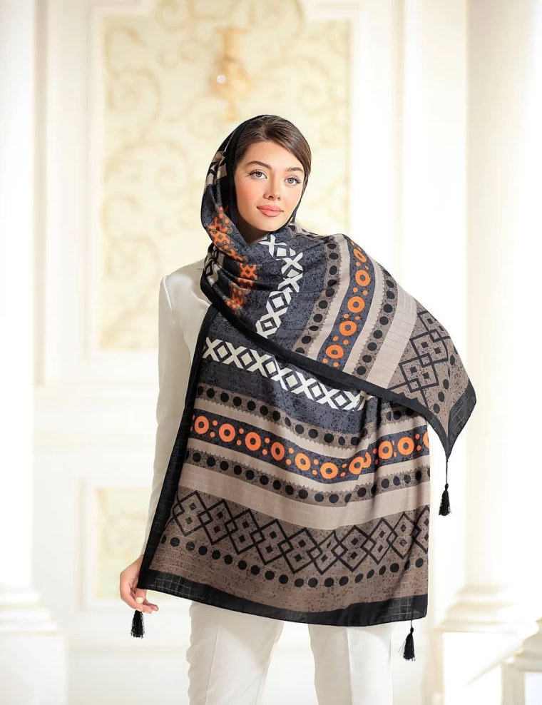 شال نخی پاییزه منگوله دار عرض 75 کد 5957
