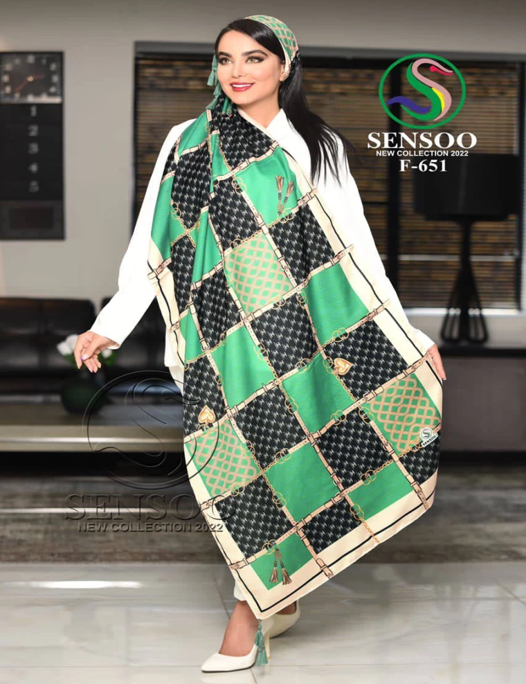 شال نخی منگوله دار عرض 75 کد F-651