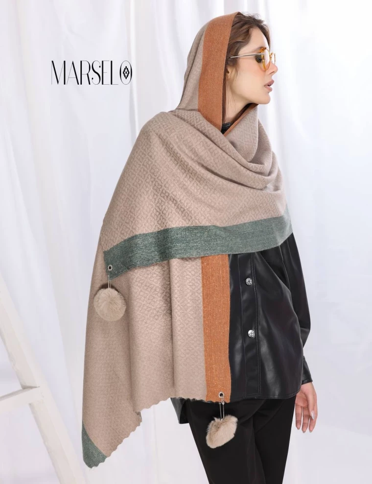 شال موهر وارداتی پوم دار کد 10408