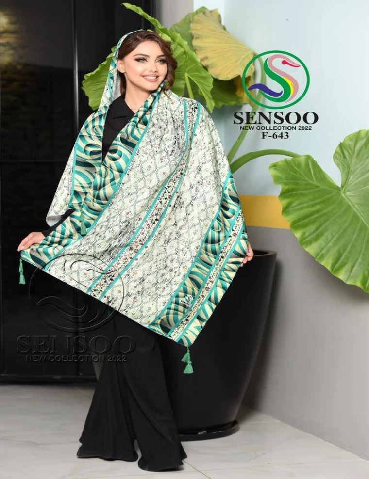 شال نخی منگوله دار عرض 75 کد F-643