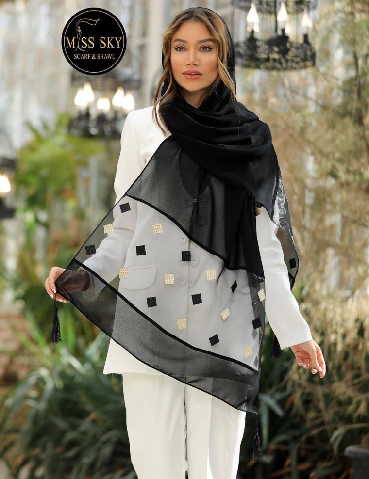 شال مجلسی سافارین دستک طرحدار عرض 70 کد 8517