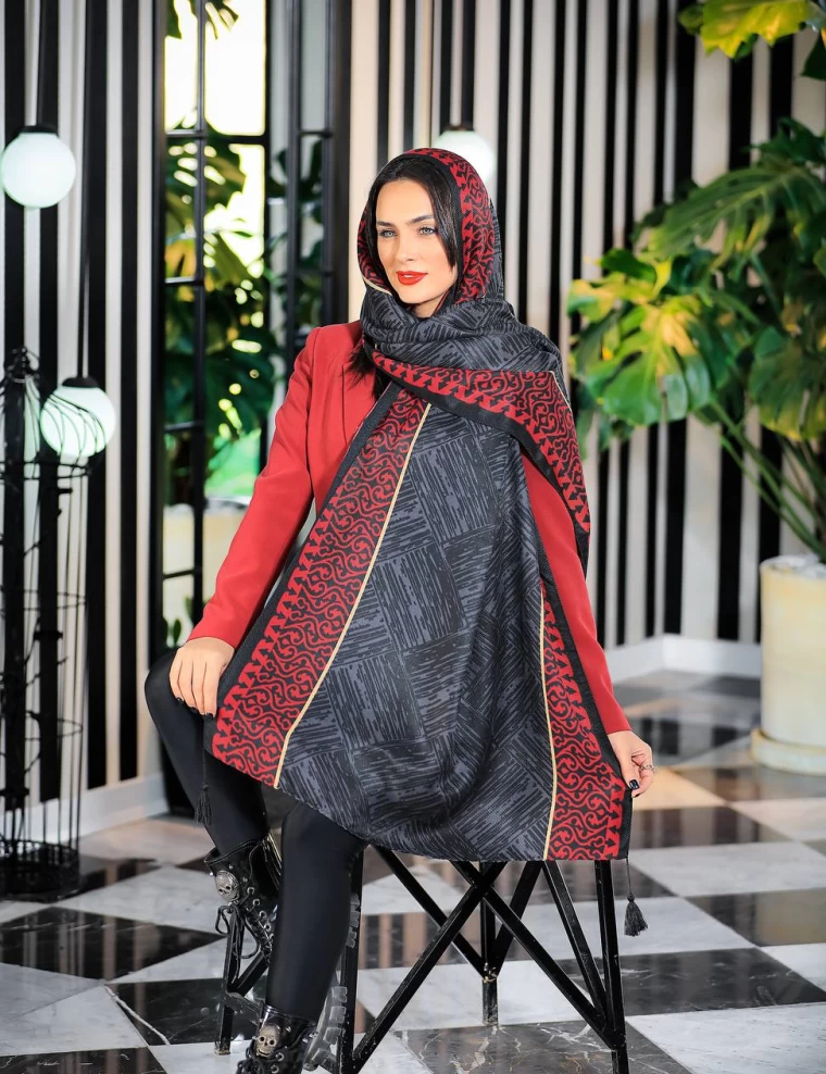 شال نخی پاییزه منگوله دار عرض 75 کد 6394