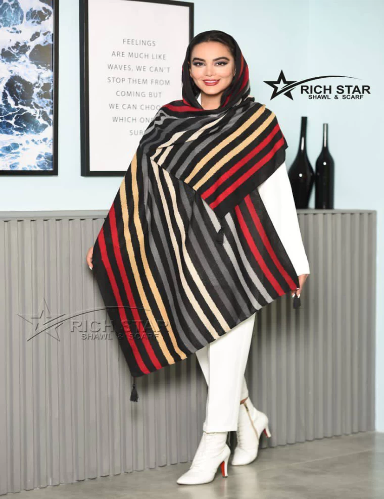 شال نخی پاییزه منگوله دار عرض 75 کد 6250