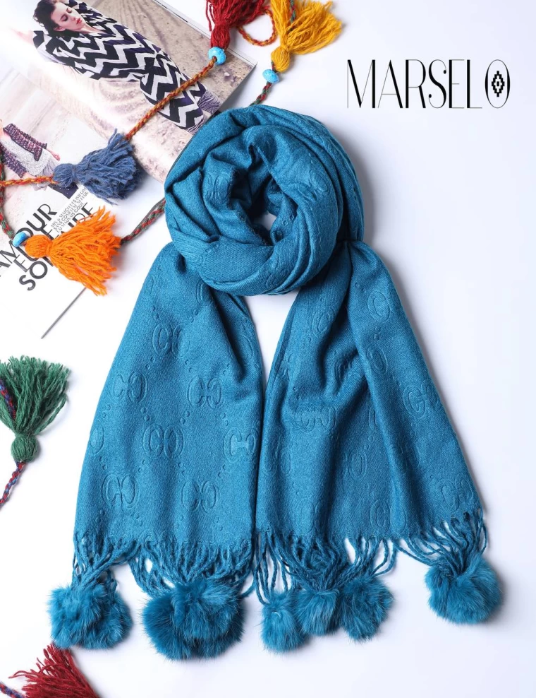 شال موهر وارداتی پوم پوم عرض 75 کد 5750