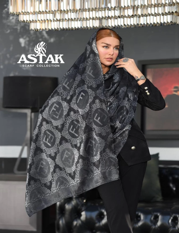 شال ویسکوز مشکی نقره ای عرض 75 کد 8359