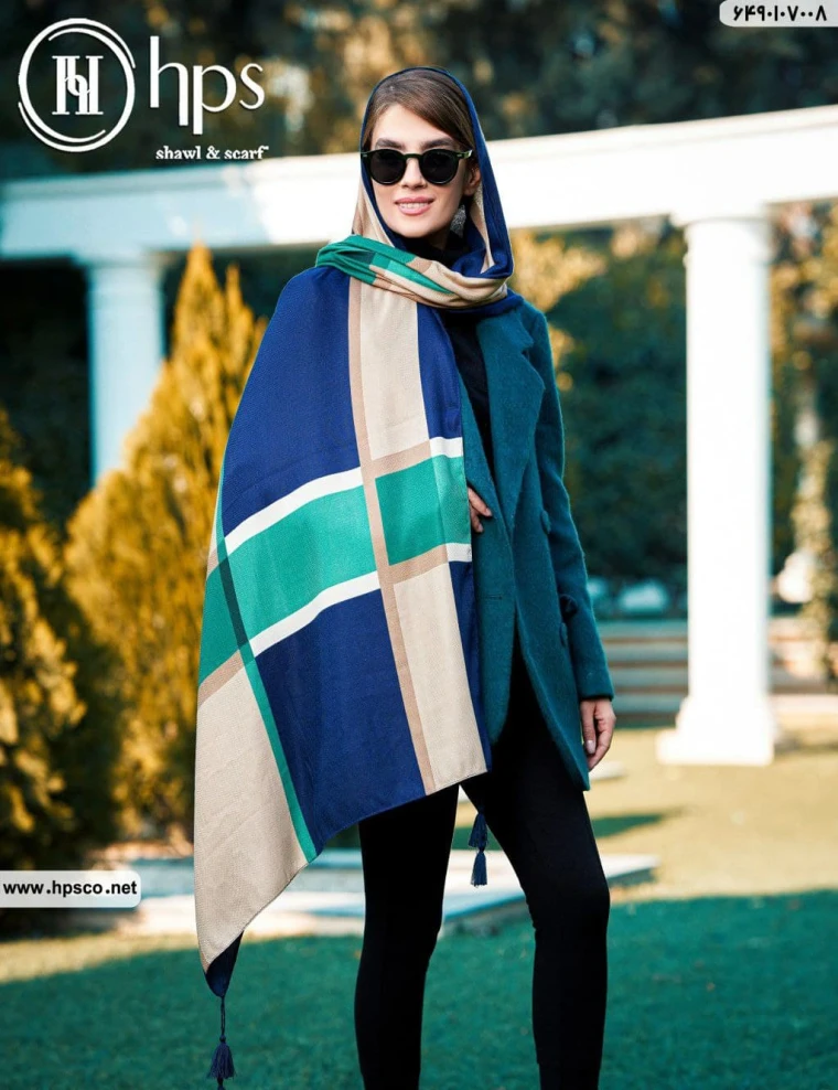 شال نخی نیلا منگوله دار 6490107008