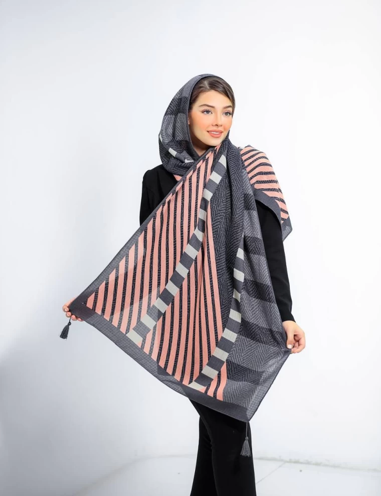 شال نخی پاییزه منگوله دار عرض 75 کد 5956