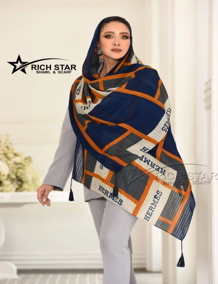 شال نخی منگوله دار عرض 75 کد 8475