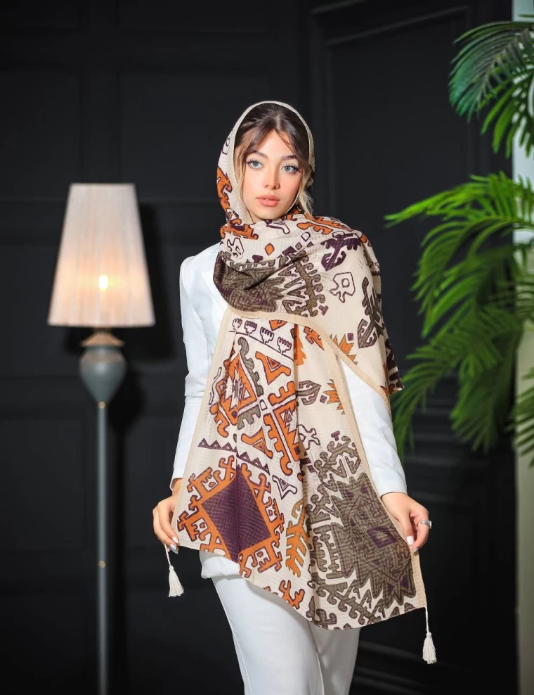 شال نخی پاییزه منگوله دار عرض 75 کد 5896