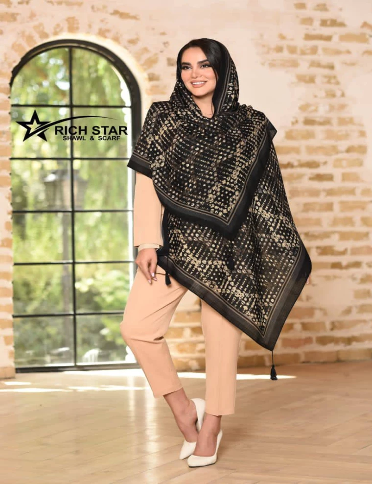 شال نخی پاییزه منگوله دار کد 10378