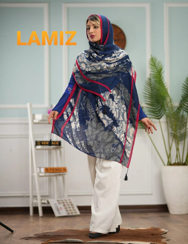 شال نخی کندویی پاییزه منگوله دار عرض 75 کد 5351
