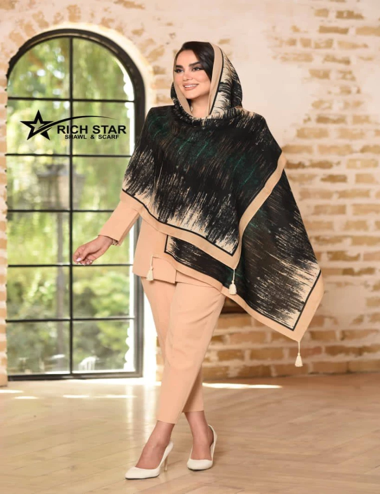 شال نخی پاییزه منگوله دار کد 10374