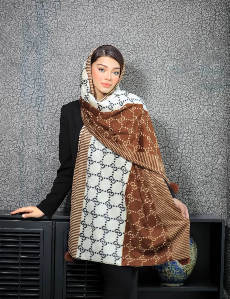 شال مخمل پاییزه پوم دار عرض 80 کد 5933