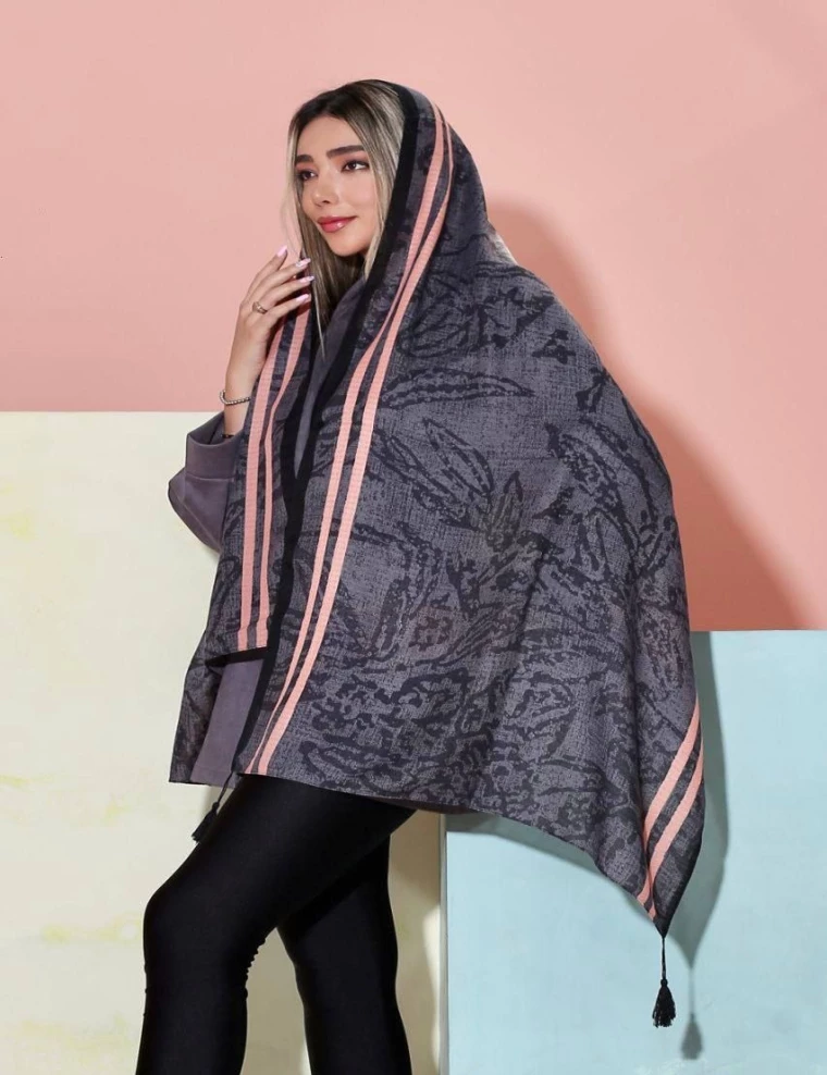 شال نخی پاییزه منگوله دار کد10545