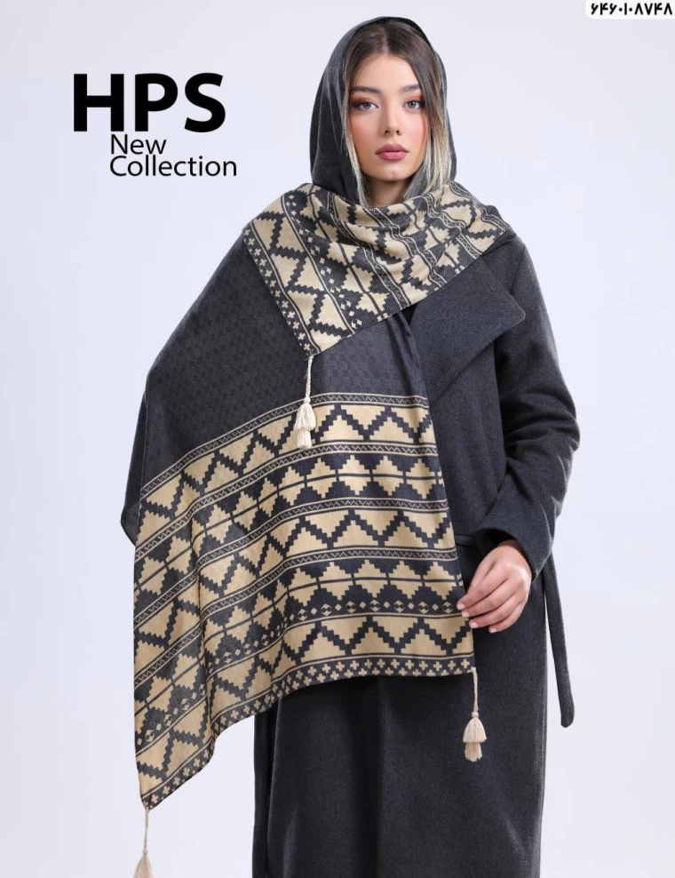 شال نخی ژاکارد منگوله دار عرض 75 کد 6460108748