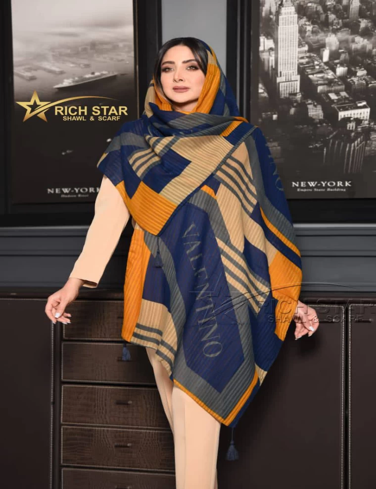 شال نخی بهاره منگوله دار عرض 75 کد 8364