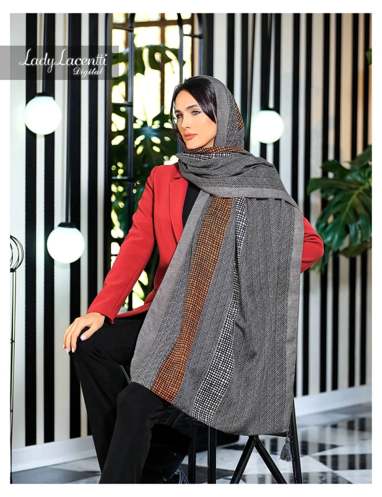 شال نخی پاییزه منگوله دار عرض 75 کد 6037