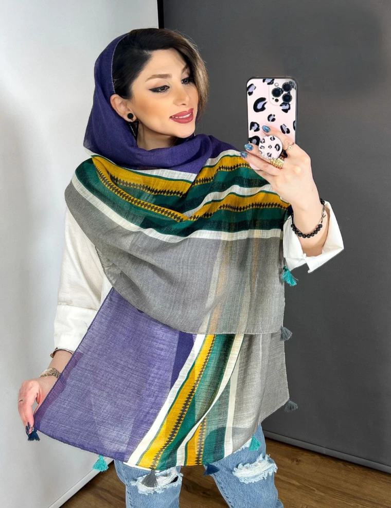 شال نخی منگوله دار عرض 75 کد 8391