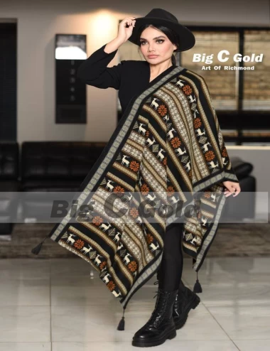 شال موهر پاییزه منگوله دار عرض 75 کد 6717