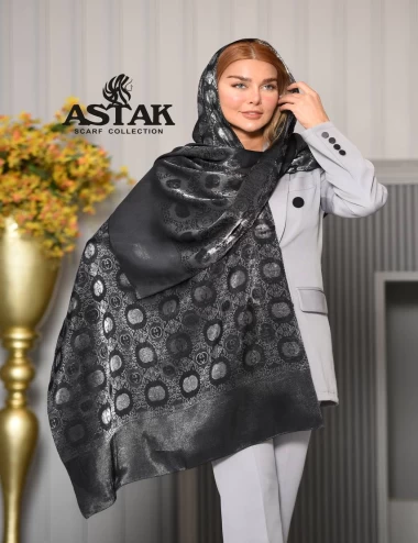 شال ویسکوز مشکی نقره ای عرض 75 کد 8359