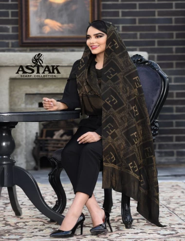 شال ویسکوز مشکی طلایی کد 8972