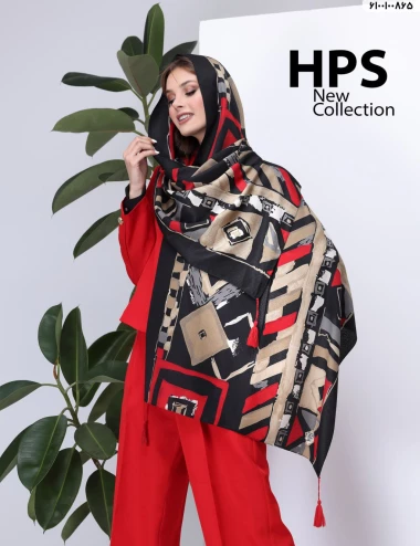 شال نخی ژاکارد منگوله دار عرض 75 کد 6100100865